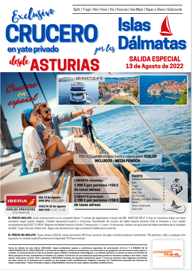 Crucero por las Islas Dalmata Croacia desde Asturias
