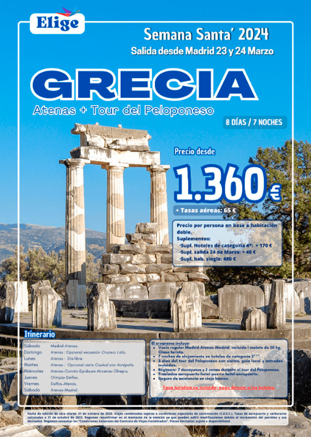 Grecia Semana Santa Salida desde Madrid 23 y 24 Marzo 2024